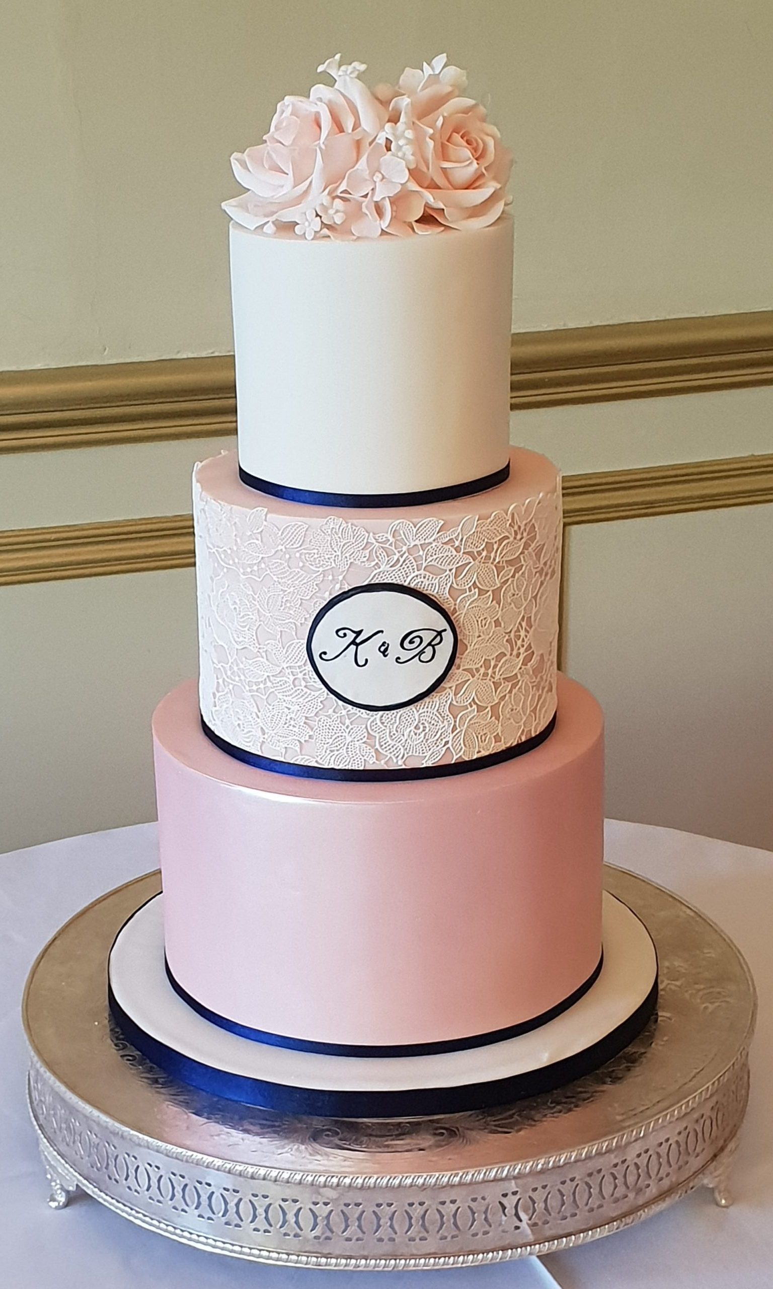 lace weding cake pink white navy blue that amazing place