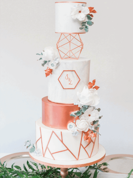Copper Marble Geometric Wedding cake - London UK